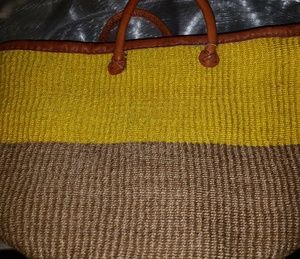 SOLD!! African Straw Woven Leather Tote Large